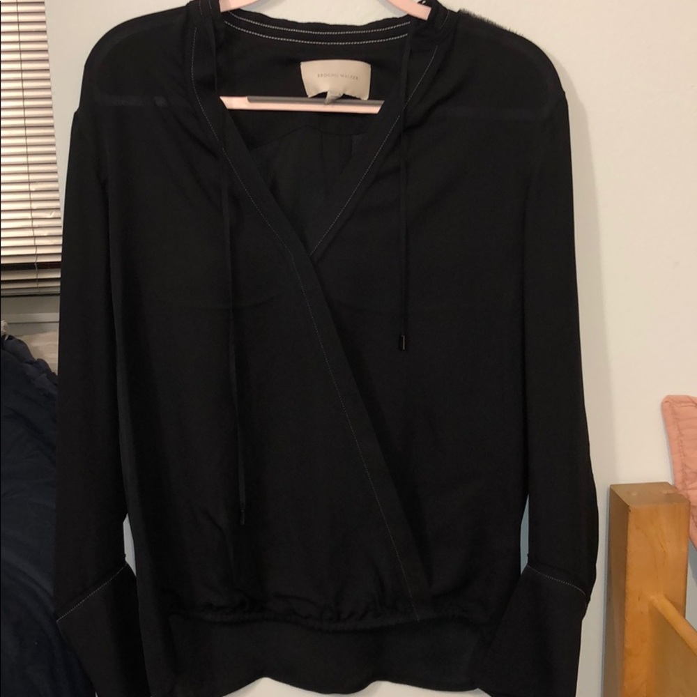 Brochu Walker black silk wrap-top blouse